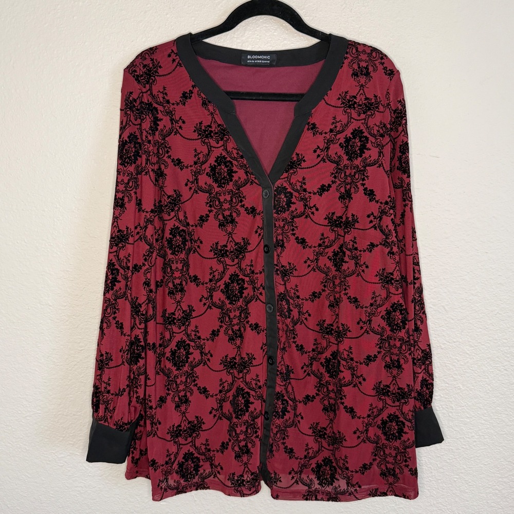 BLOOMCHIC 14 16‎ Tunic Burgundy Velvet Burnout Whimsigoth Career Romantic Goth